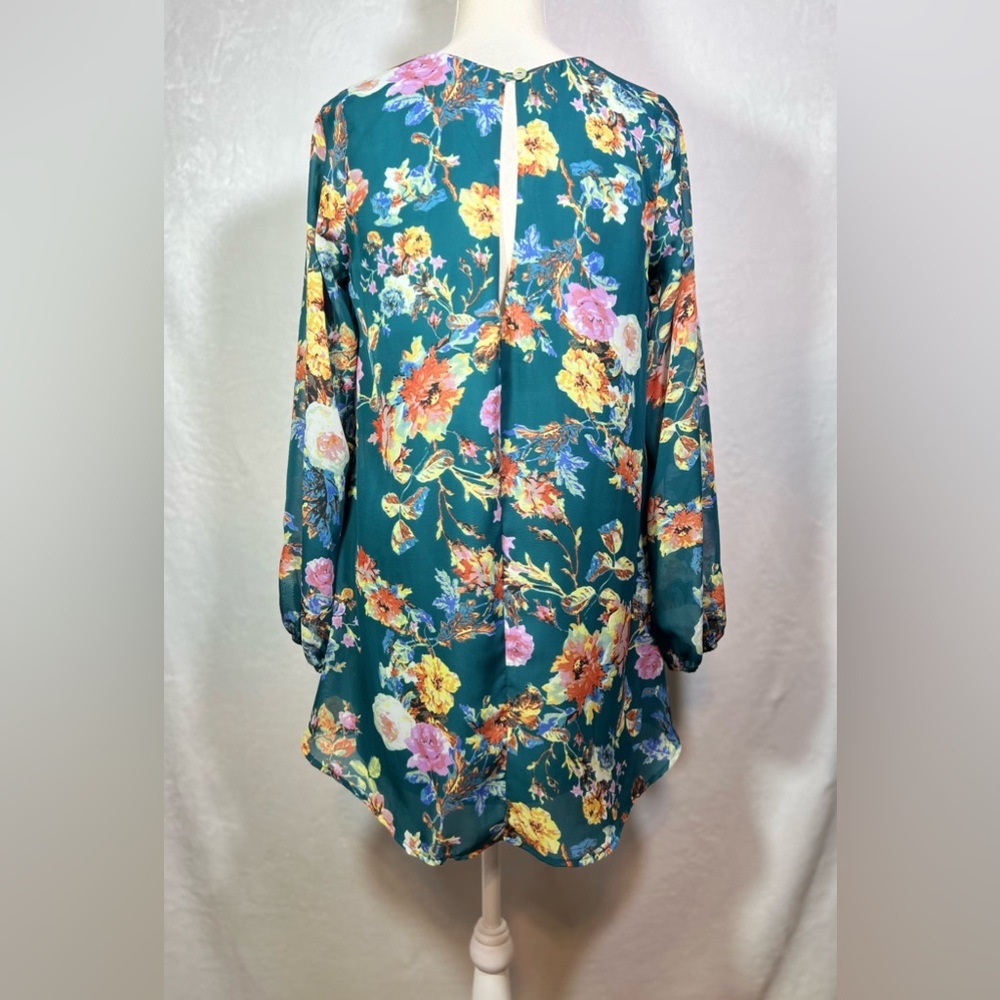 Show Me Your Mumu Donna Michelle Mini Dress Tunic M Green Floral Flowy Boho - Picture 4 of 8